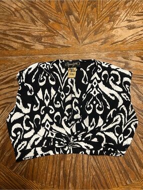 Spoon Jeans Black White Abstract Tie Front Crop Top XL